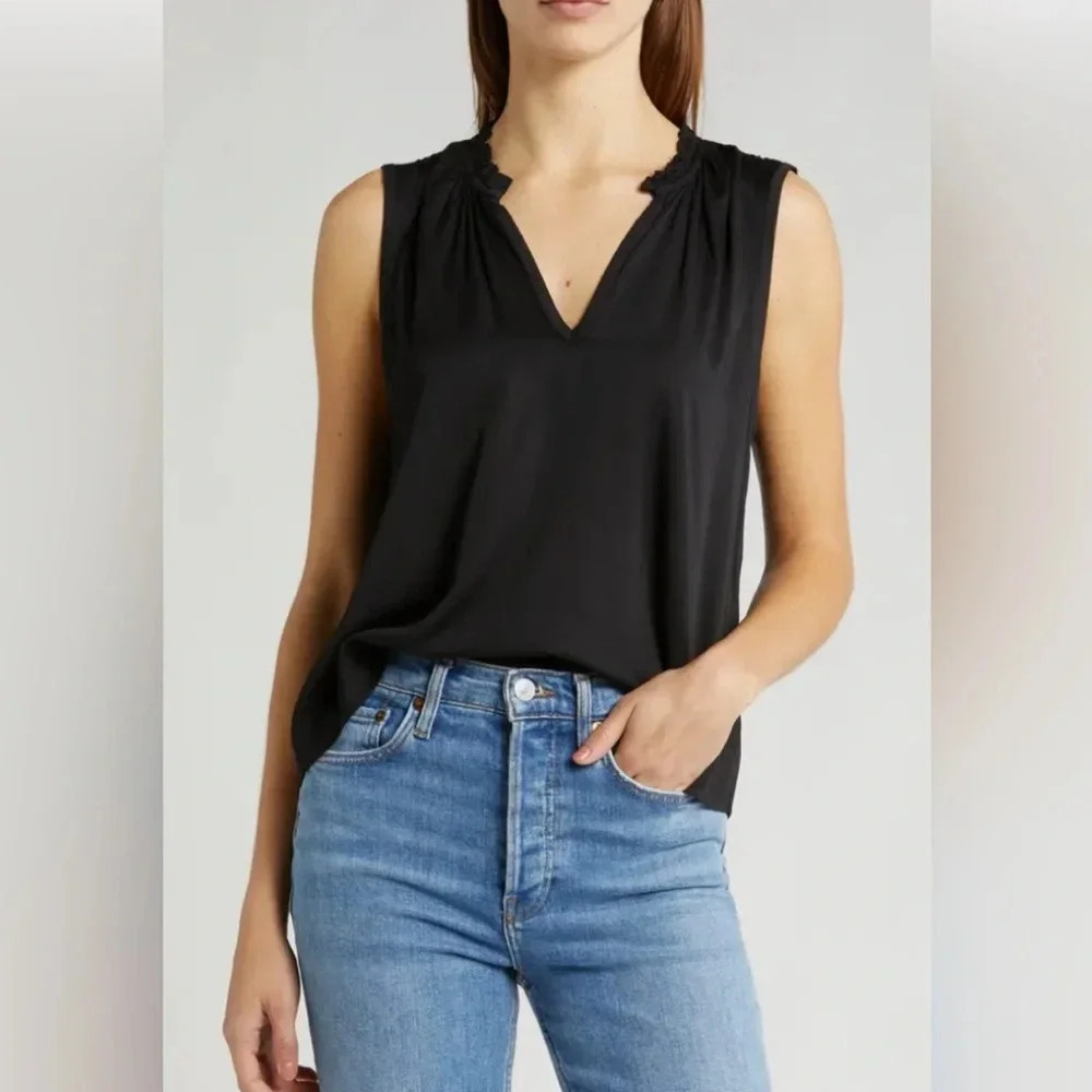 Bella Dahl Ruffle neck sleeveless top Sz S